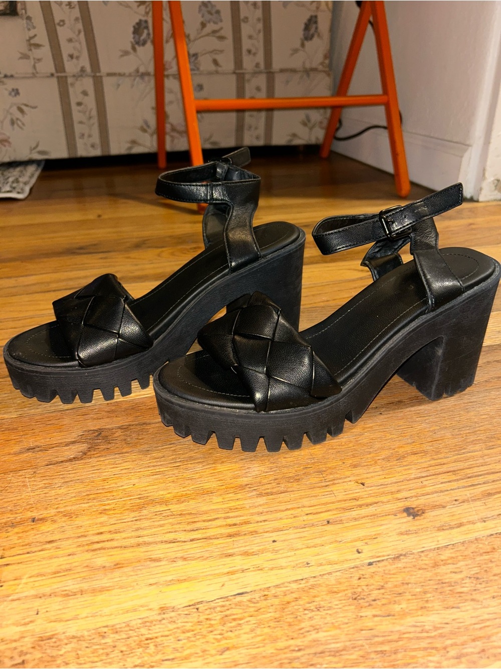 Madden Girl Black Braided Platform Block Heel Sandals